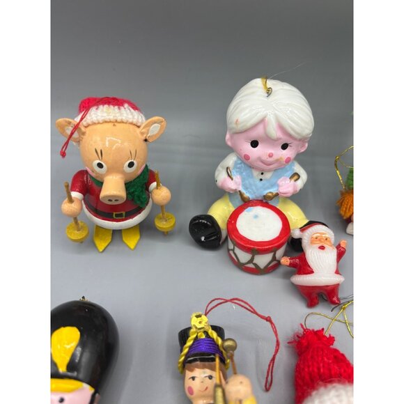 Vtg Wood Ceramic Christmas Ornaments 9 Pc Taiwan Soldiers Santa Drummer Boy - Picture 5 of 5